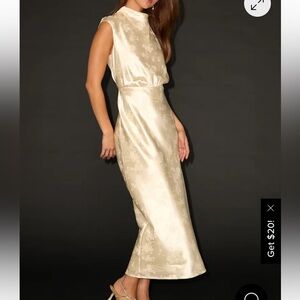 NWT Lulus Gia Cream Satin Jacquard Cutout Midi Dress White - Size S